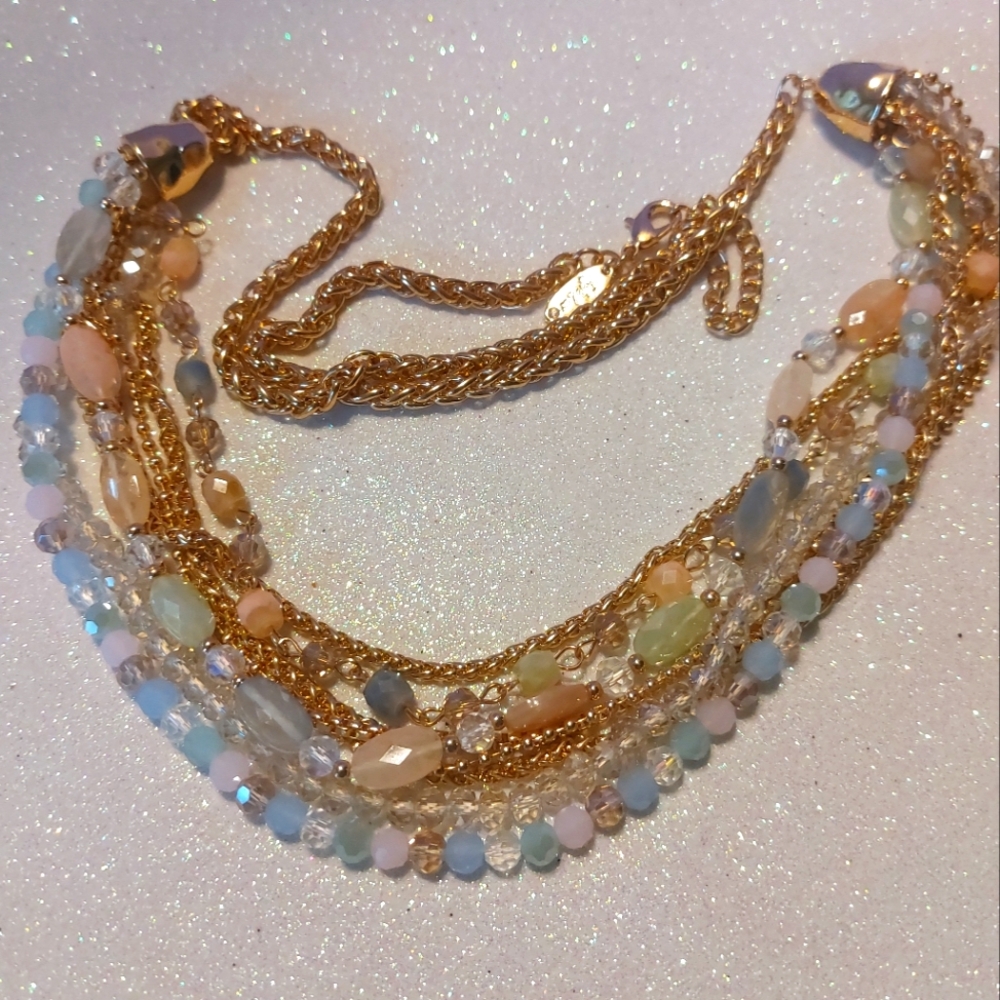 Style Co Multi-Strand Beaded and Goldtone Chains Necklace, Estate Jewelry